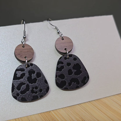 Boho [Half Walnut Wood / Black Cheetah Mirror Acrylic] Earrings