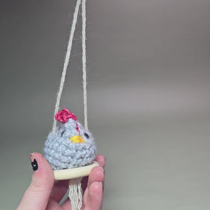 Hanging Crochet Chicken [Light Grey Nesting] by LCRoo