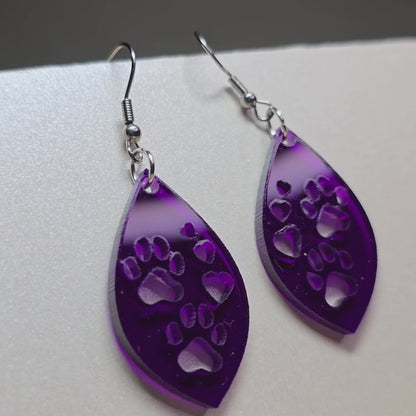 Paws & Hearts - Purple Translucent Acrylic Earrings