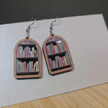 Wood Bookcase Arch Short [Gun Metal Mirror Acrylic Book Inlay] Earrings