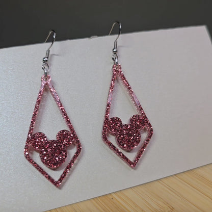 MM Diamond Pink Glitter Acrylic Earrings