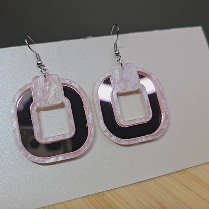 Light Pink Pearl Boho Ring [Pink Mirror Acrylic Inlay] Earrings