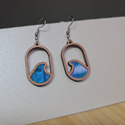 Wood Wave [Blue Pearl Acrylic Acrylic Inlay] Earrings