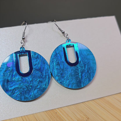 Boho Hoop [Half Blue Mirror / Blue Pearl Acrylic Inlay] Earrings