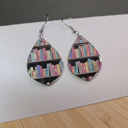 Two Shelf Teardrop Bookcase [Gun Metal Mirror Acrylic Book Inlay] Earrings