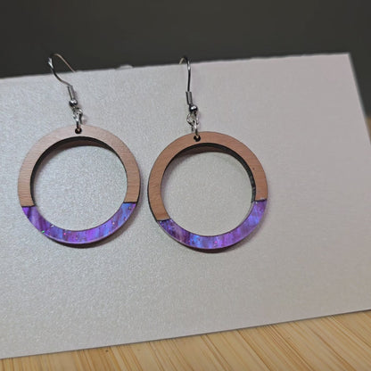 Half Wood Circle [Purple Pearl Acrylic Inlay] Earrings