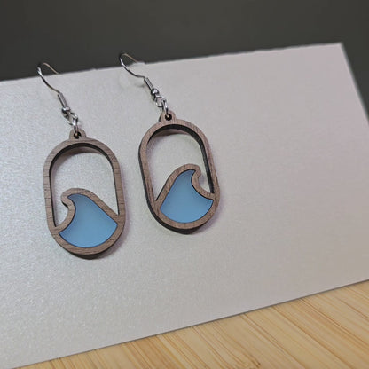 Wood Wave [Blue Frosted Acrylic Acrylic Inlay] Earrings