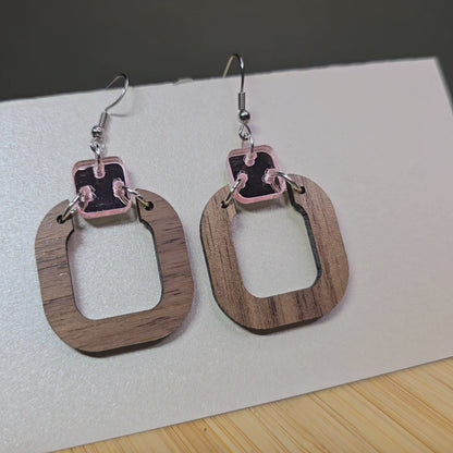 Hoop [Pink Mirror Acrylic / Walnut Wood] Earrings