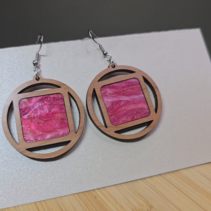 Wood Mirror [Pink Pearl Acrylic Acrylic Inlay] Earrings