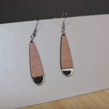 Half Wood Tear Drop [Gold Mirror Acrylic Inlay] Earrings