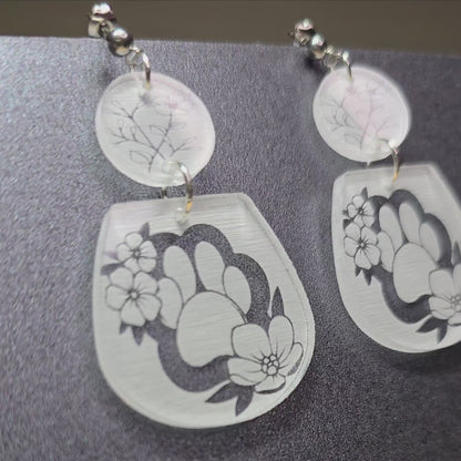 Dog Paw - Clear Frosted Acrylic Earrings