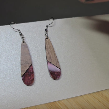 Half Wood Tear Drop [Tann Acrylic Inlay] Earrings