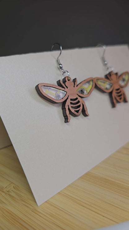 Wood Bee [Bee Acrylic Inlay] Earrings