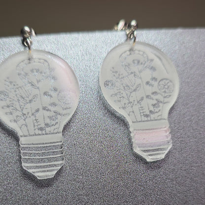 Flowers Lightbulb - Clear Frosted Acrylic Earrings