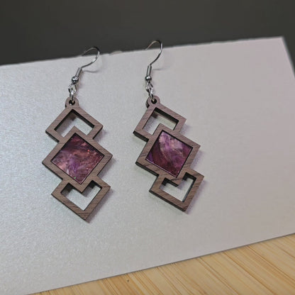 Wood Tiered Window [Tann Pearl Acrylic Inlay] Earrings