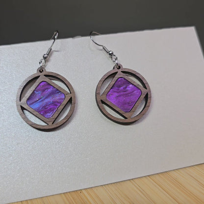 Wood Mirror [Purple Pearl Acrylic Acrylic Inlay] Earrings