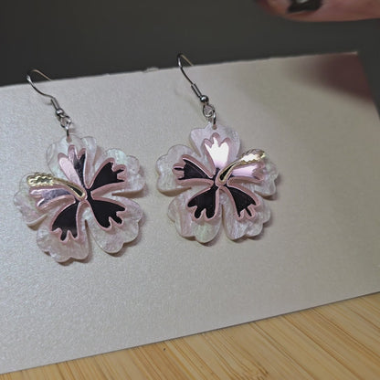 Layered Hibiscus - Light Pearl Acrylic Earrings