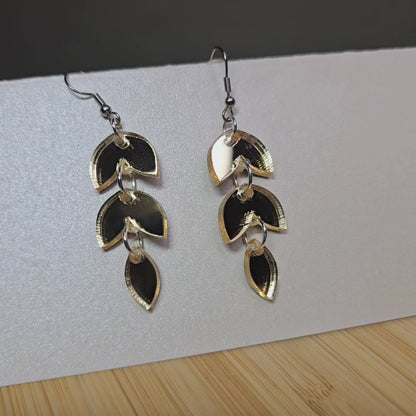 3 Tiered Leaf - Gold Mirror Acrylic Earrings