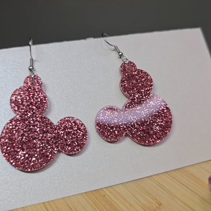 Pink Glitter Acrylic MM Head Earrings