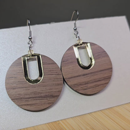 Boho Hoop [Half Walnut Wood / Gold Mirror Acrylic Inlay] Earrings