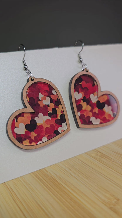 Wood Heart [Fall Hearts Acrylic Inlay] Earrings