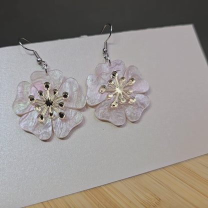 Layered Cherry Blossom - Light Pearl Acrylic Earrings