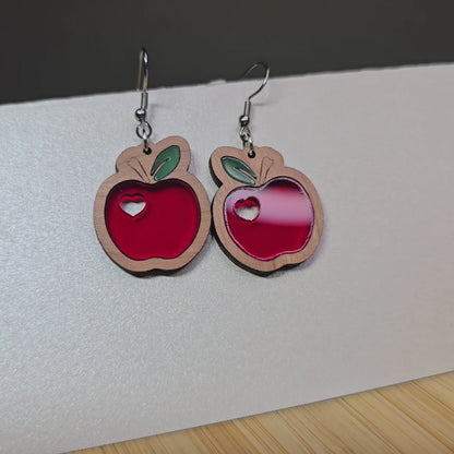 Wood Apple [Red Frosted Acrylic, Green Frosted Acrylic Inlay] Earrings