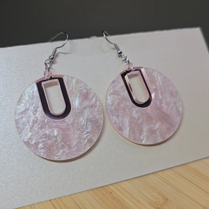 Boho Hoop [Half Light Pink Acrylic  / Pink Mirror Acrylic Inlay] Earrings