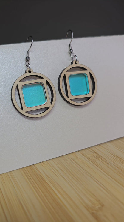 Wood Window [Iridescent Acrylic Inlay] Earrings