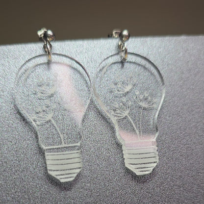 Plant Lightbulb - Clear Frosted Acrylic Earrings