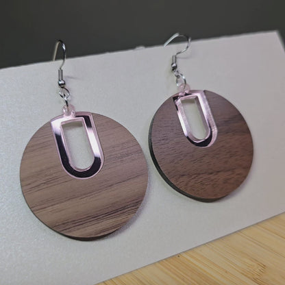 Boho Hoop [Half Walnut Wood / Pink Mirror Acrylic Inlay] Earrings