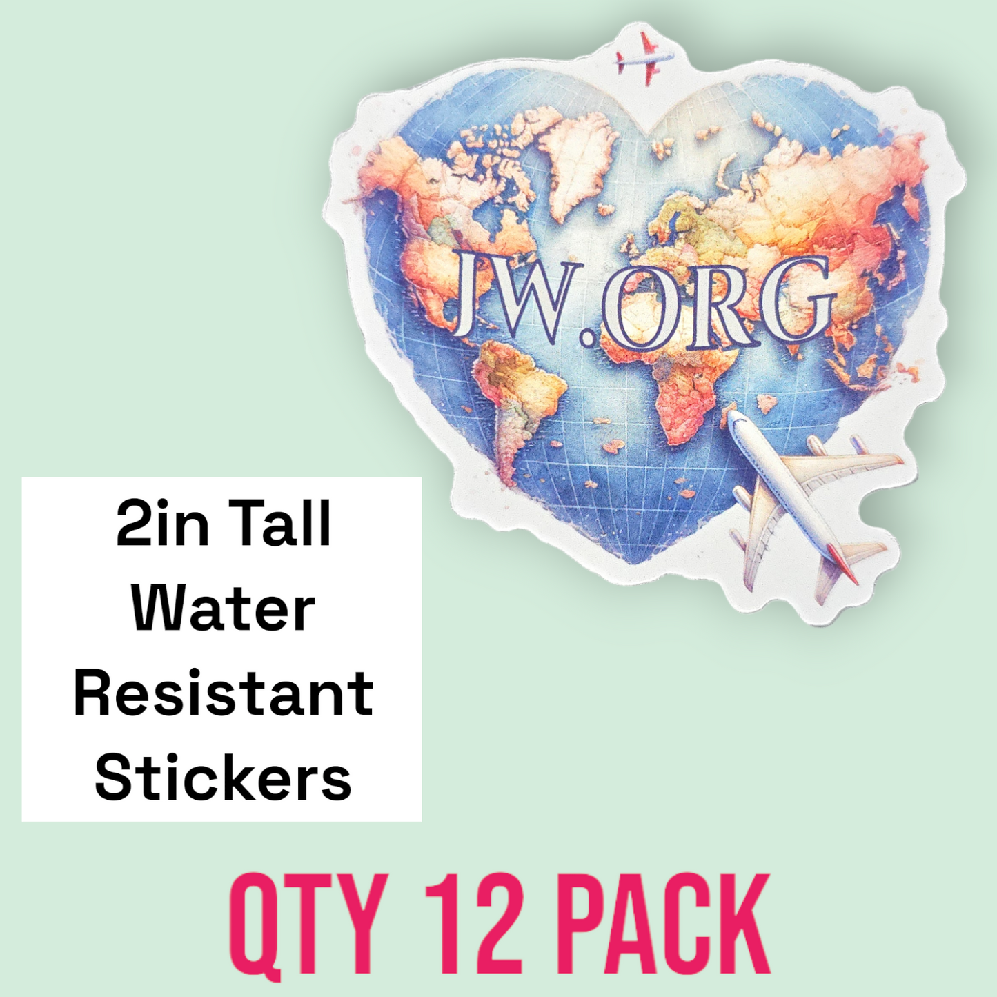 2" Travel Heart Water Resistant Stickers (12 Pack)