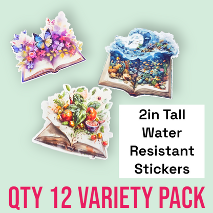 Open Book Water Resistant Stickers (12 Variety Pack)