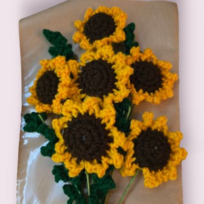 Everlasting Sunflower Crochet Bouquet by LCRoo (6 Stems)